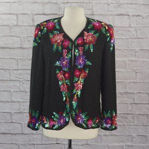 Vintage 80s Silk Beaded Sequin Jacket - image 1